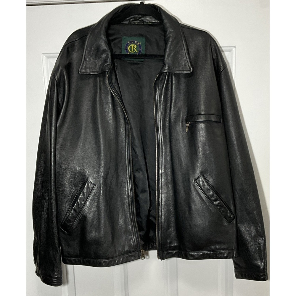 Club Room Black Leather Motorcycle/Bomber Jacket Men's XL